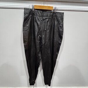 SPANX Women's Faux Leather Jogger Pants - Noir Black - Sz: L